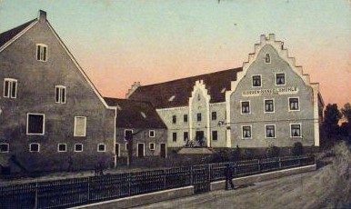 Mühle und Landwirtschaft auf einer alten Ansicht